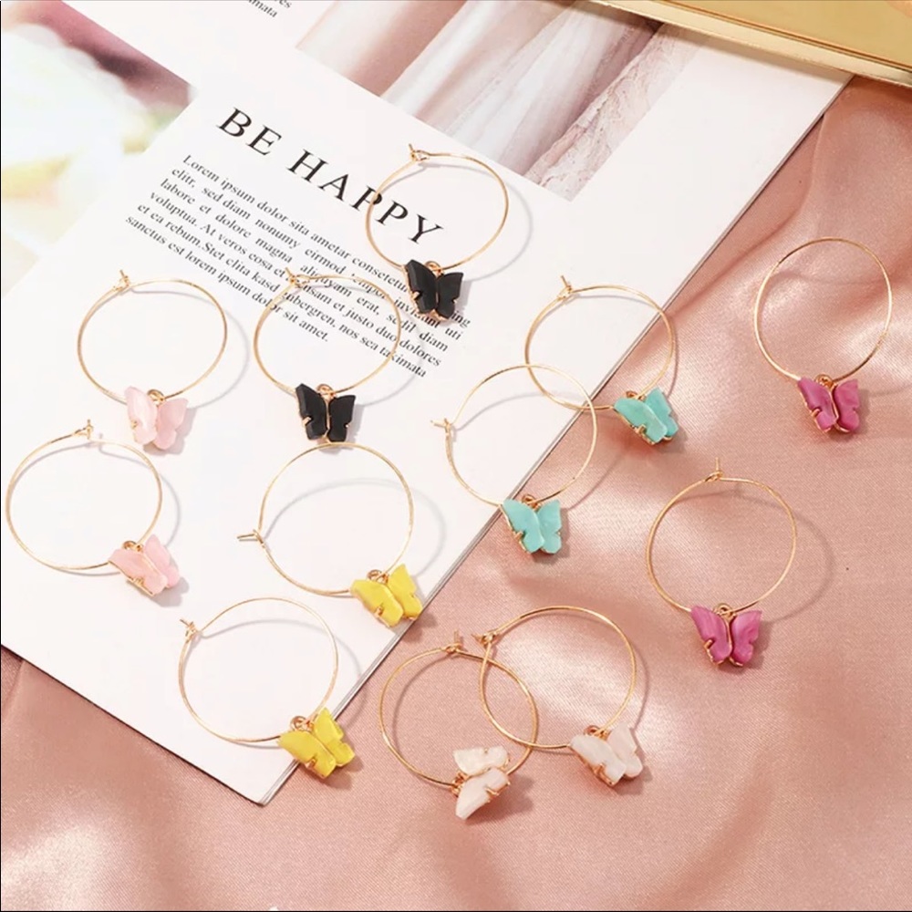 Pink Butterfly Hoops 🦋 - Picture 2 of 3
